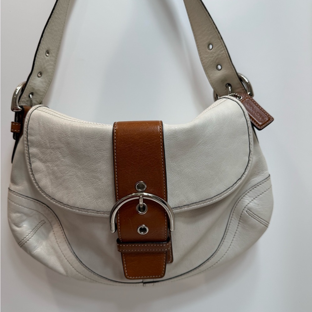 White and Brown Leather Shoulder Bag